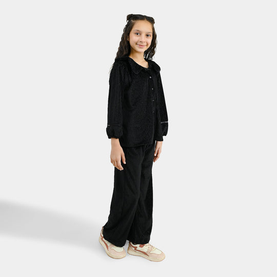 Girls Velvet Co-ord Set Shimmer Limes-BLACK