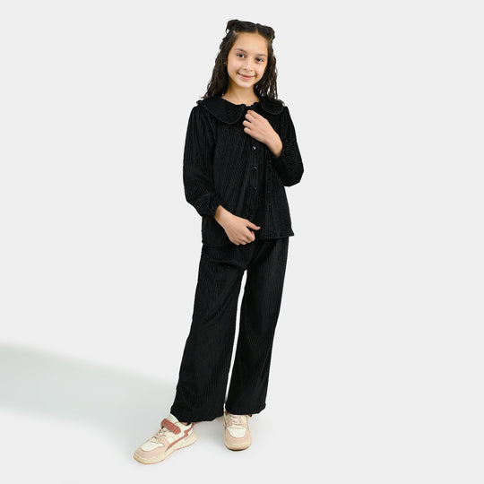 Girls Velvet Co-ord Set Shimmer Limes-BLACK