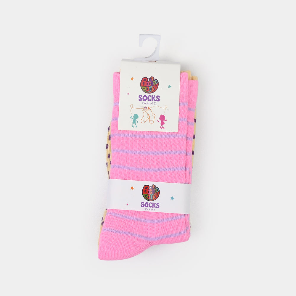 Girls Cotton Socks Pack of 2 (Lines) - Yellow/Pink