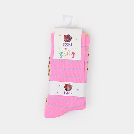 Girls Cotton Socks Pack of 2 (Lines) - Yellow/Pink