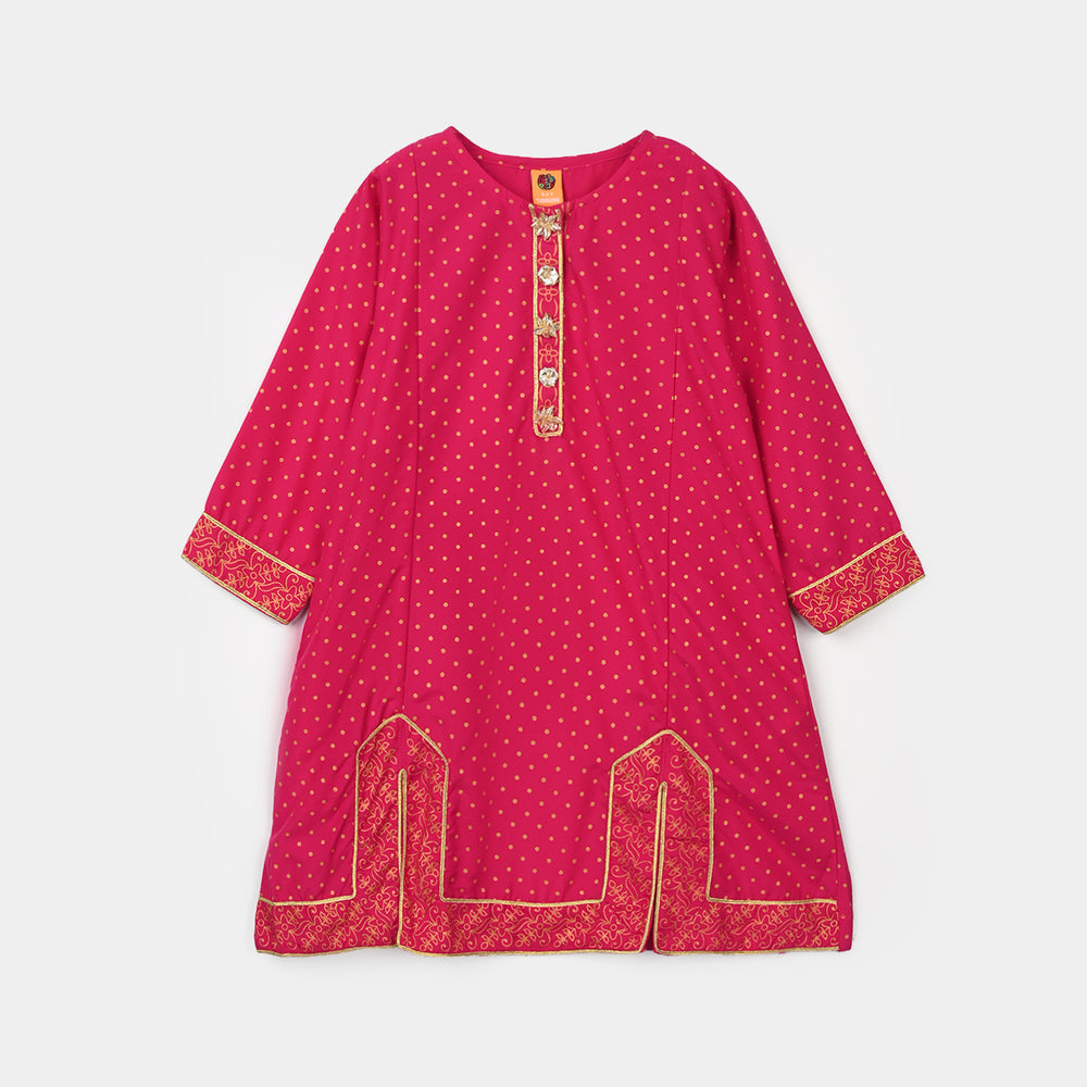 Girls Cotton 2-Pcs Suit (Arzoo) - Bright Pink