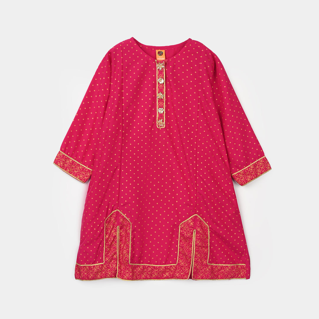 Girls Cotton 2-Pcs Suit (Arzoo) - Bright Pink