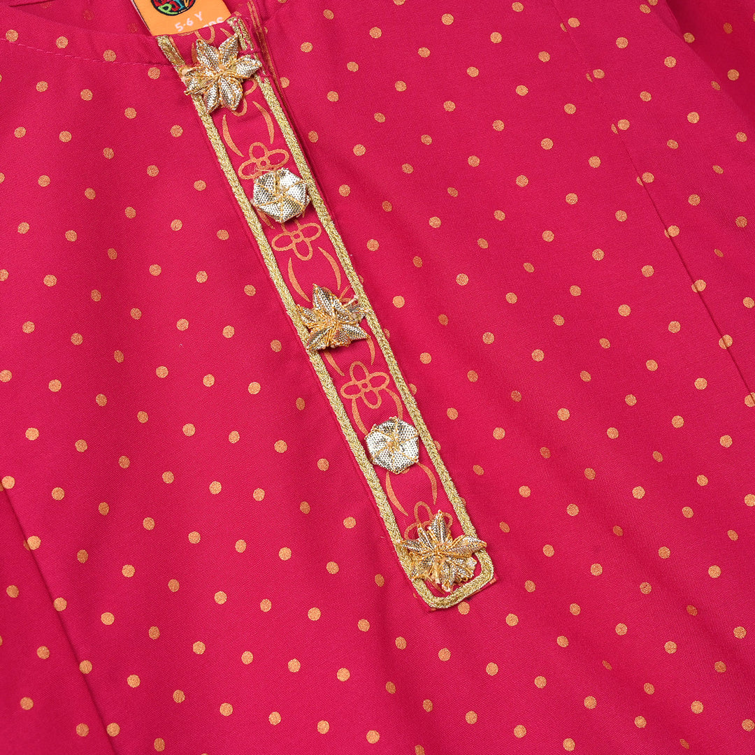 Girls Cotton 2-Pcs Suit (Arzoo) - Bright Pink