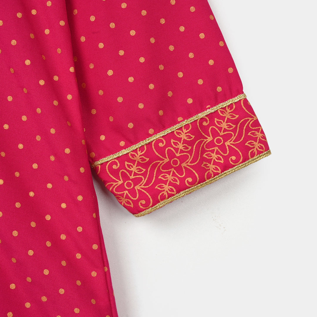 Girls Cotton 2-Pcs Suit (Arzoo) - Bright Pink