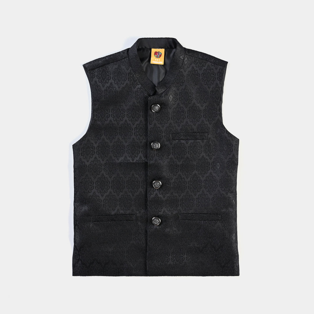 Boys Poly Viscose Waistcoat (Jamawar Black)-BLACK