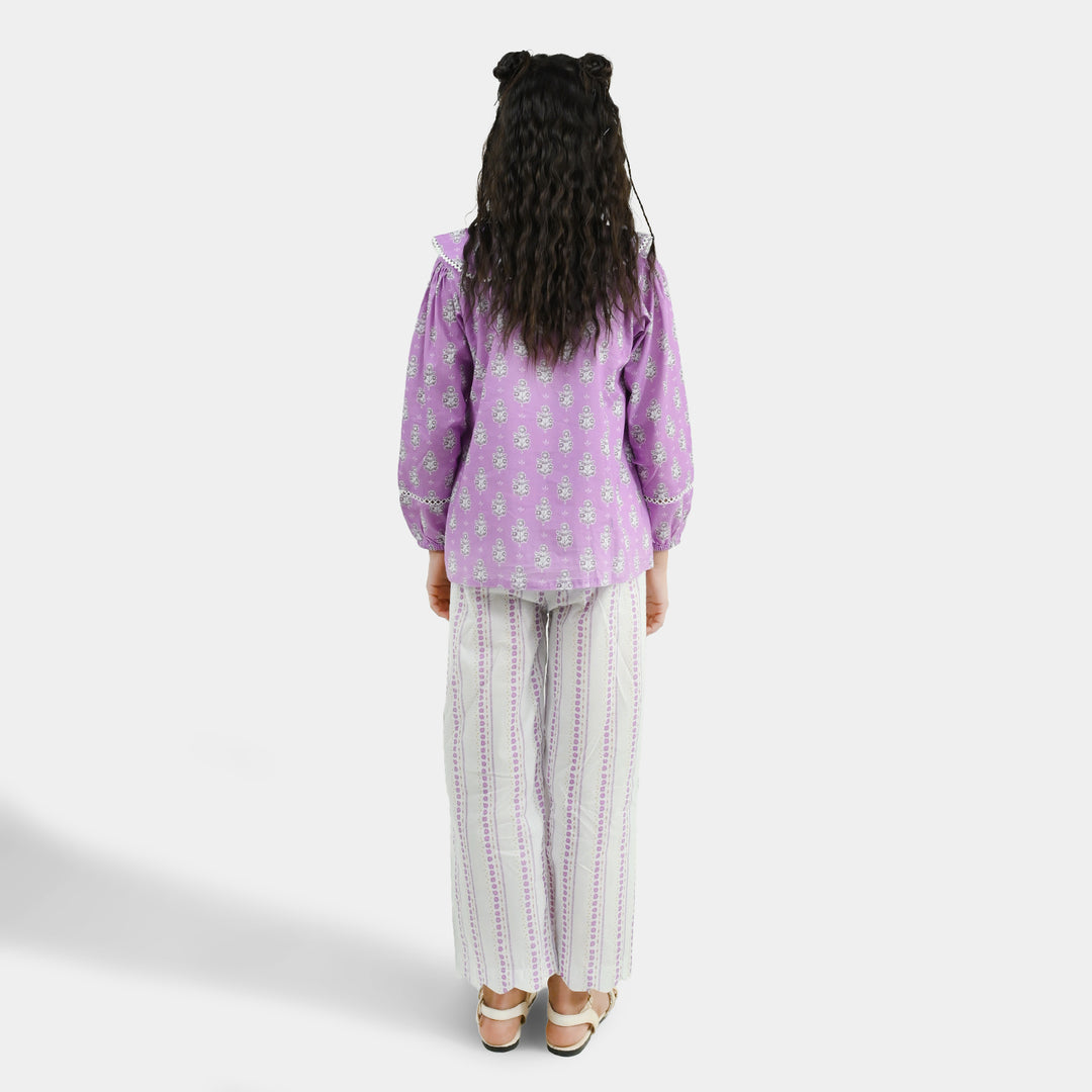 Girls Cotton Co-Ord Set Ruffles-Purple