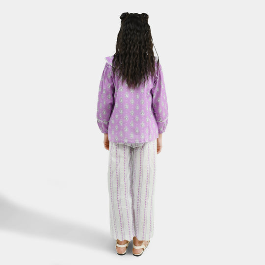 Girls Cotton Co-Ord Set Ruffles-Purple