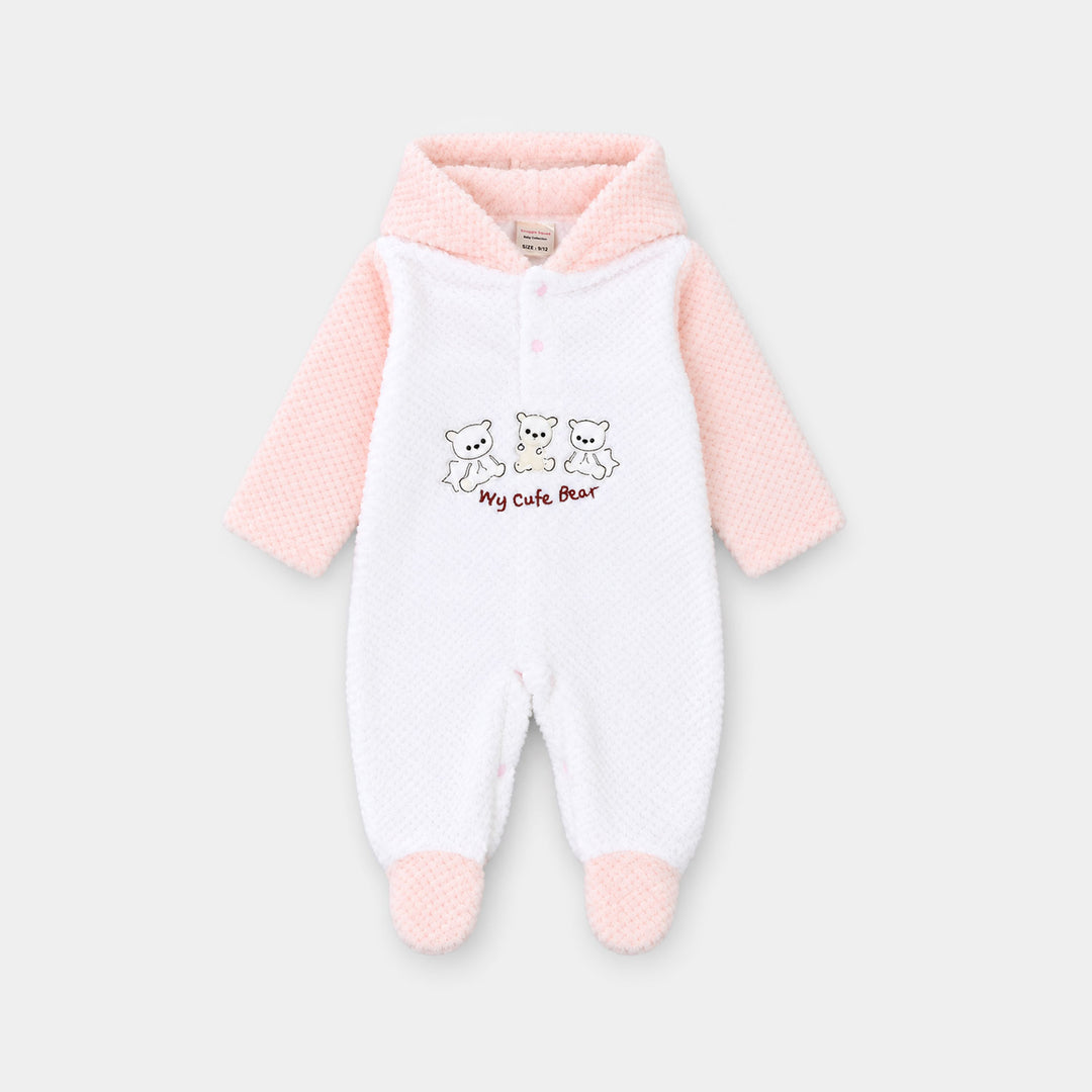 Infant Unisex Sherpa Romper Fl236-1P - White/Pink
