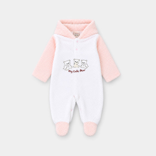 Infant Unisex Sherpa Romper Fl236-1P - White/Pink