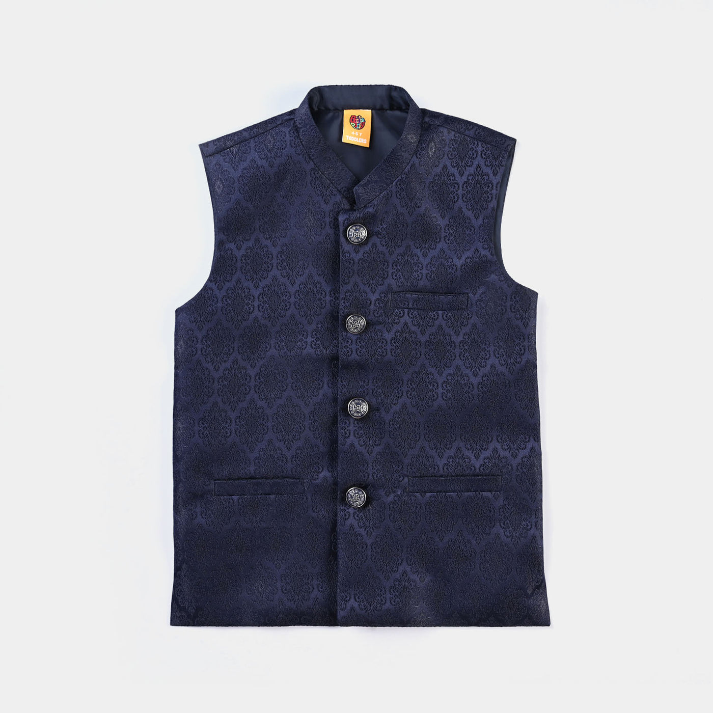 Boys Poly Viscose Waistcoat (Jamawar Navy)-NAVY