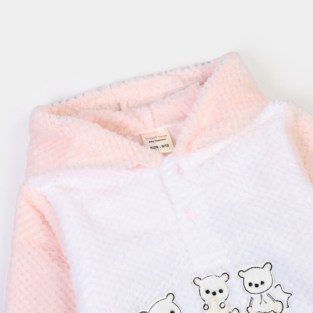 Infant Unisex Sherpa Romper Fl236-1P - White/Pink