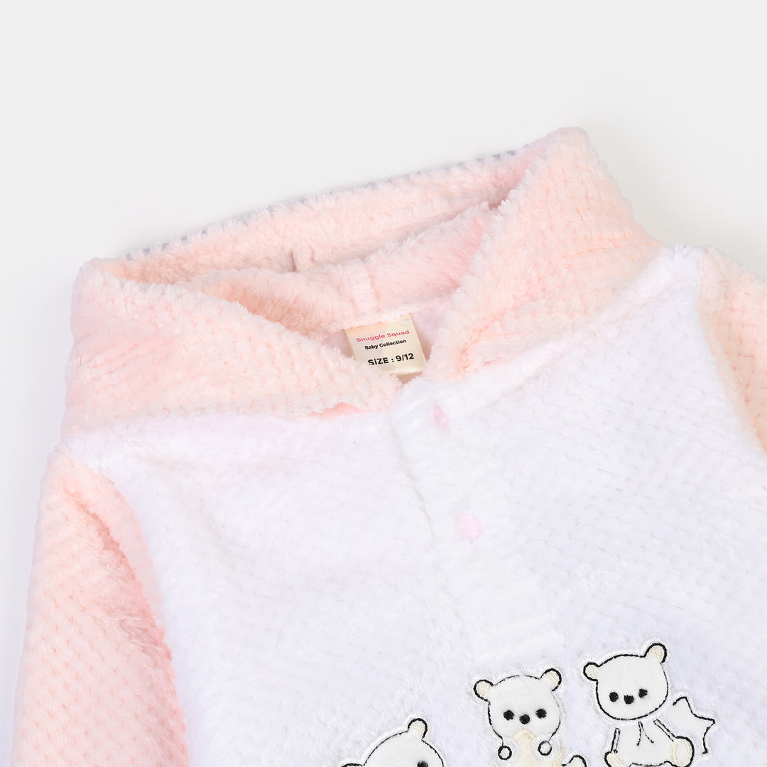 Infant Unisex Sherpa Romper Fl236-1P - White/Pink