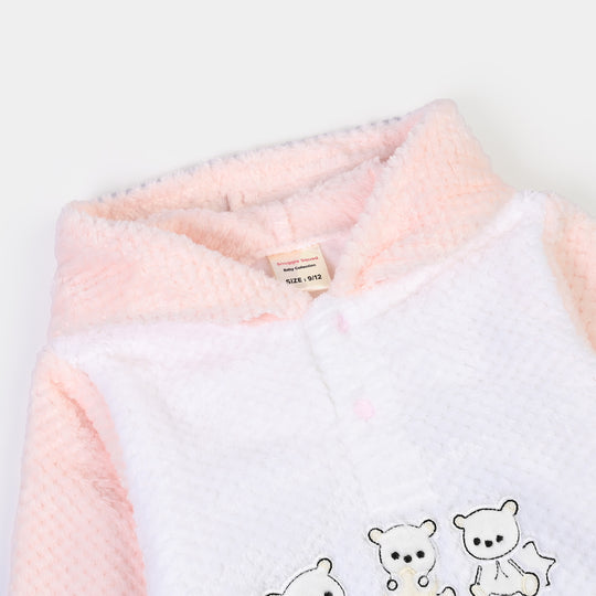 Infant Unisex Sherpa Romper Fl236-1P - White/Pink