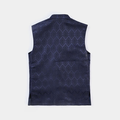 Boys Poly Viscose Waistcoat (Jamawar Navy)-NAVY