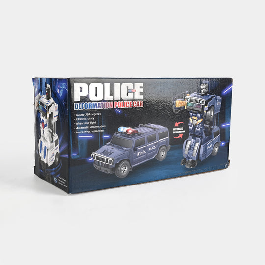 Electric Deformation Police Car Toy with Light & Music
