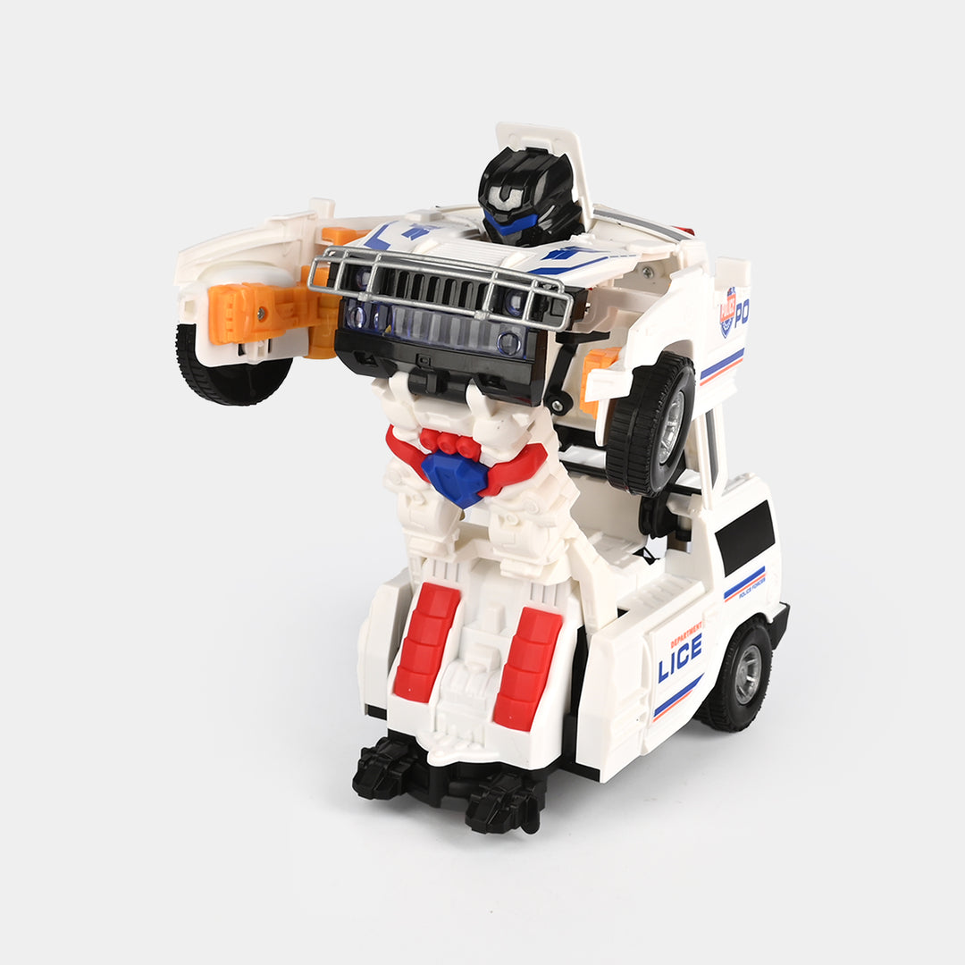 Electric Deformation Police Car Toy with Light & Music