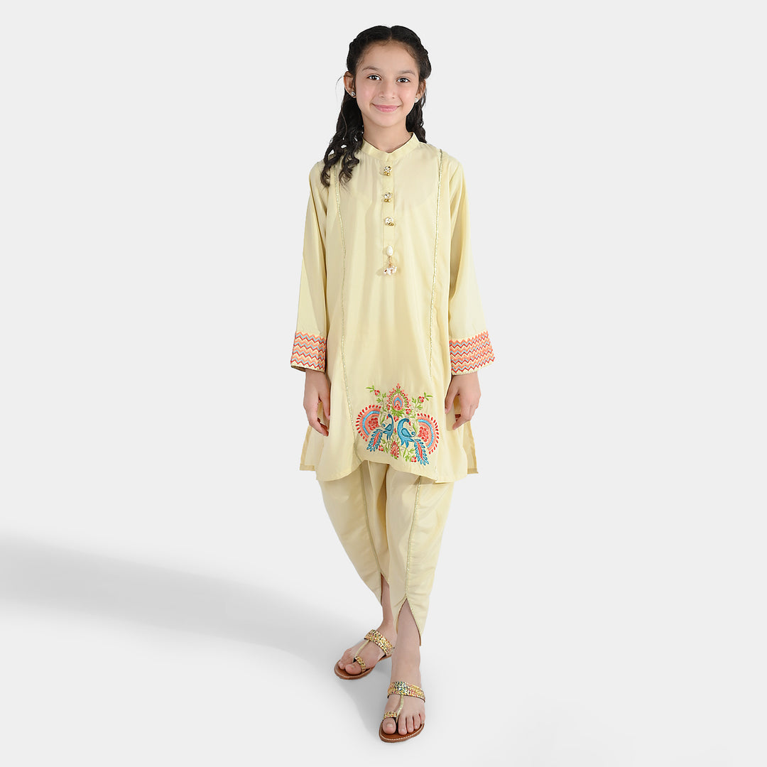 Girls poly cambric Emb 2Pcs Dilkash-Cream