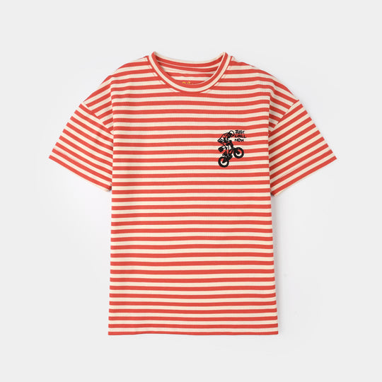Teens Boys Cotton PK Striped T-Shirt - Orange