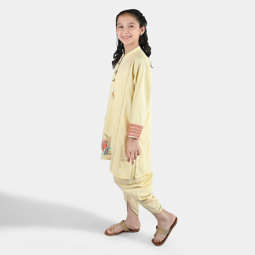 Girls poly cambric Emb 2Pcs Dilkash-Cream