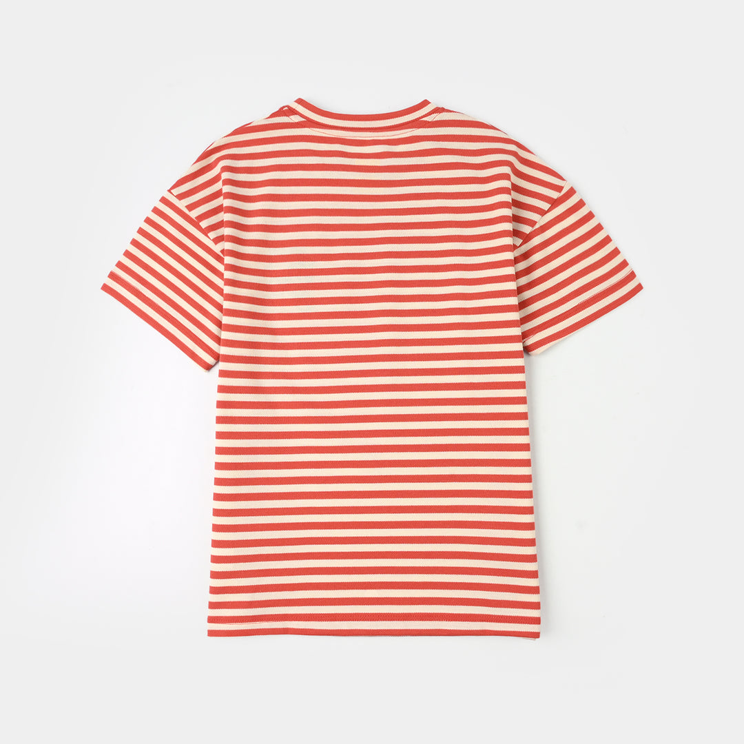 Teens Boys Cotton PK Striped T-Shirt - Orange
