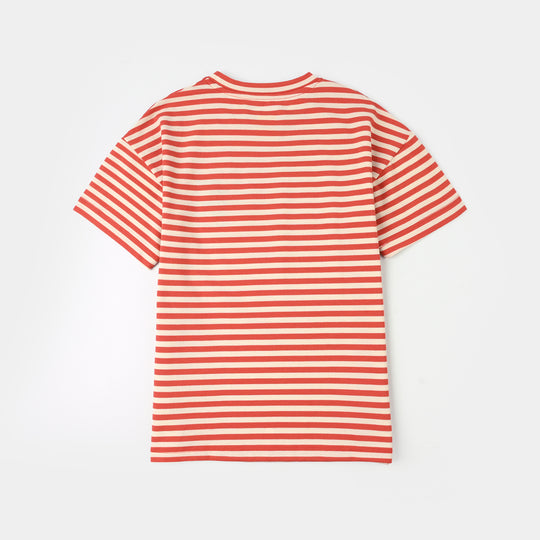 Teens Boys Cotton PK Striped T-Shirt - Orange