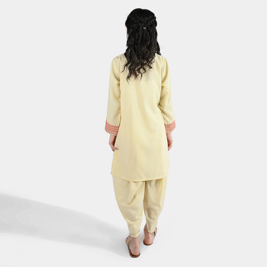 Girls poly cambric Emb 2Pcs Dilkash-Cream