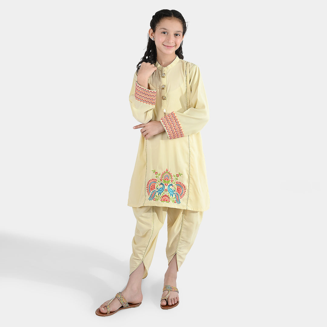 Girls poly cambric Emb 2Pcs Dilkash-Cream