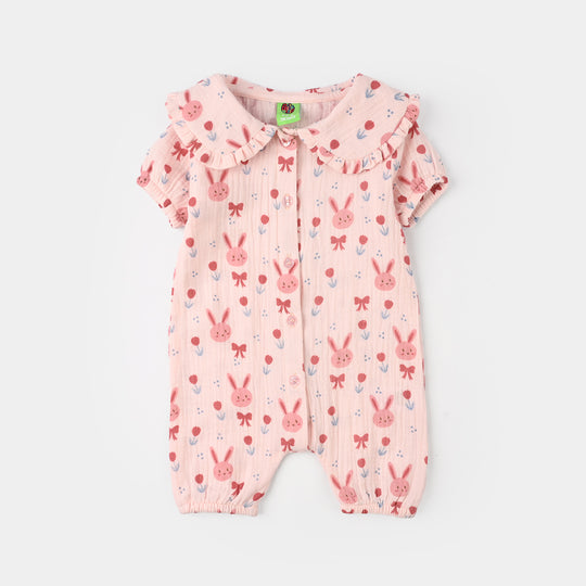 Infant Girls Gauze Woven Romper - Pink