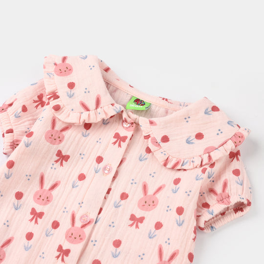 Infant Girls Gauze Woven Romper - Pink