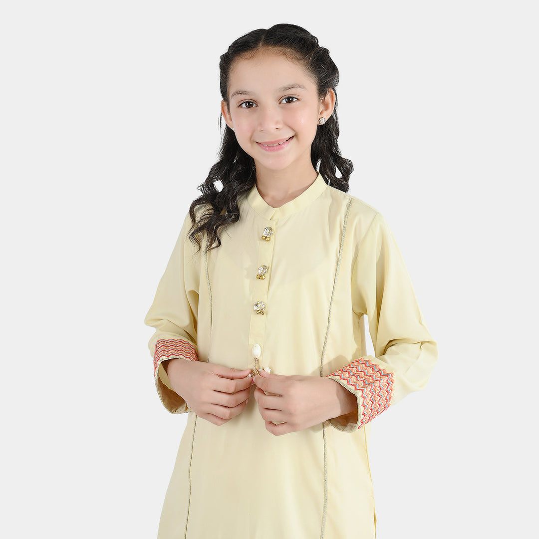 Girls poly cambric Emb 2Pcs Dilkash-Cream