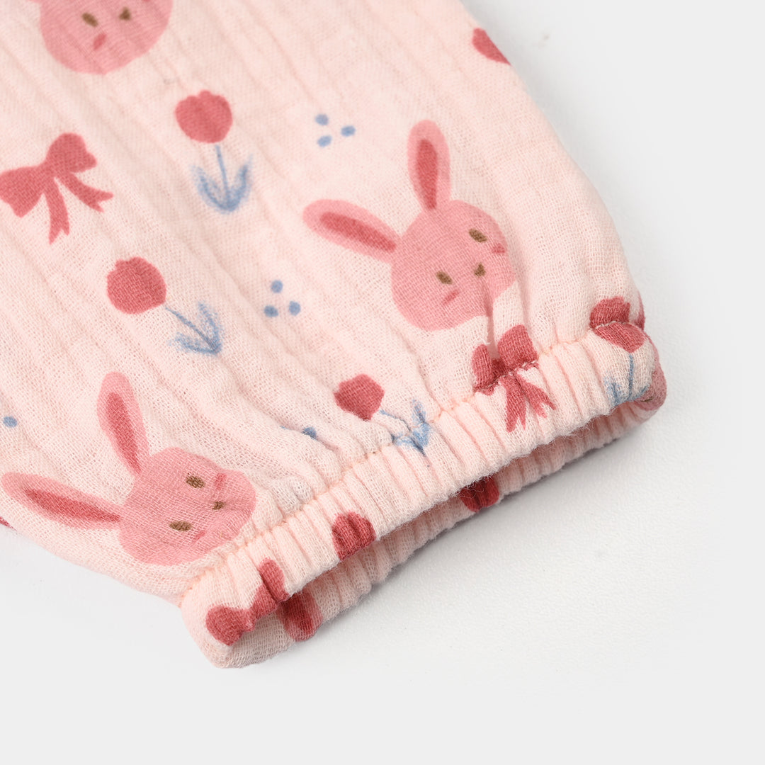 Infant Girls Gauze Woven Romper - Pink