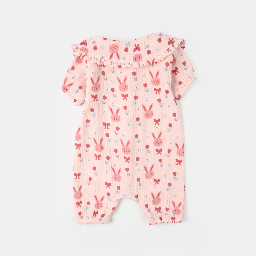 Infant Girls Gauze Woven Romper - Pink