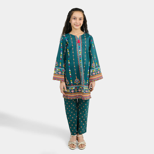 Girls Cotton Printed 2Pcs Batik-Teal