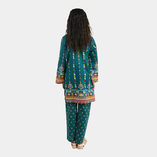 Girls Cotton Printed 2Pcs Batik-Teal