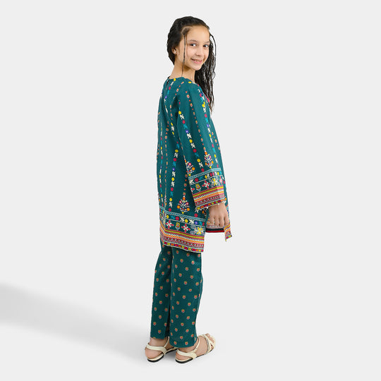 Girls Cotton Printed 2Pcs Batik-Teal