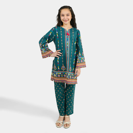 Girls Cotton Printed 2Pcs Batik-Teal
