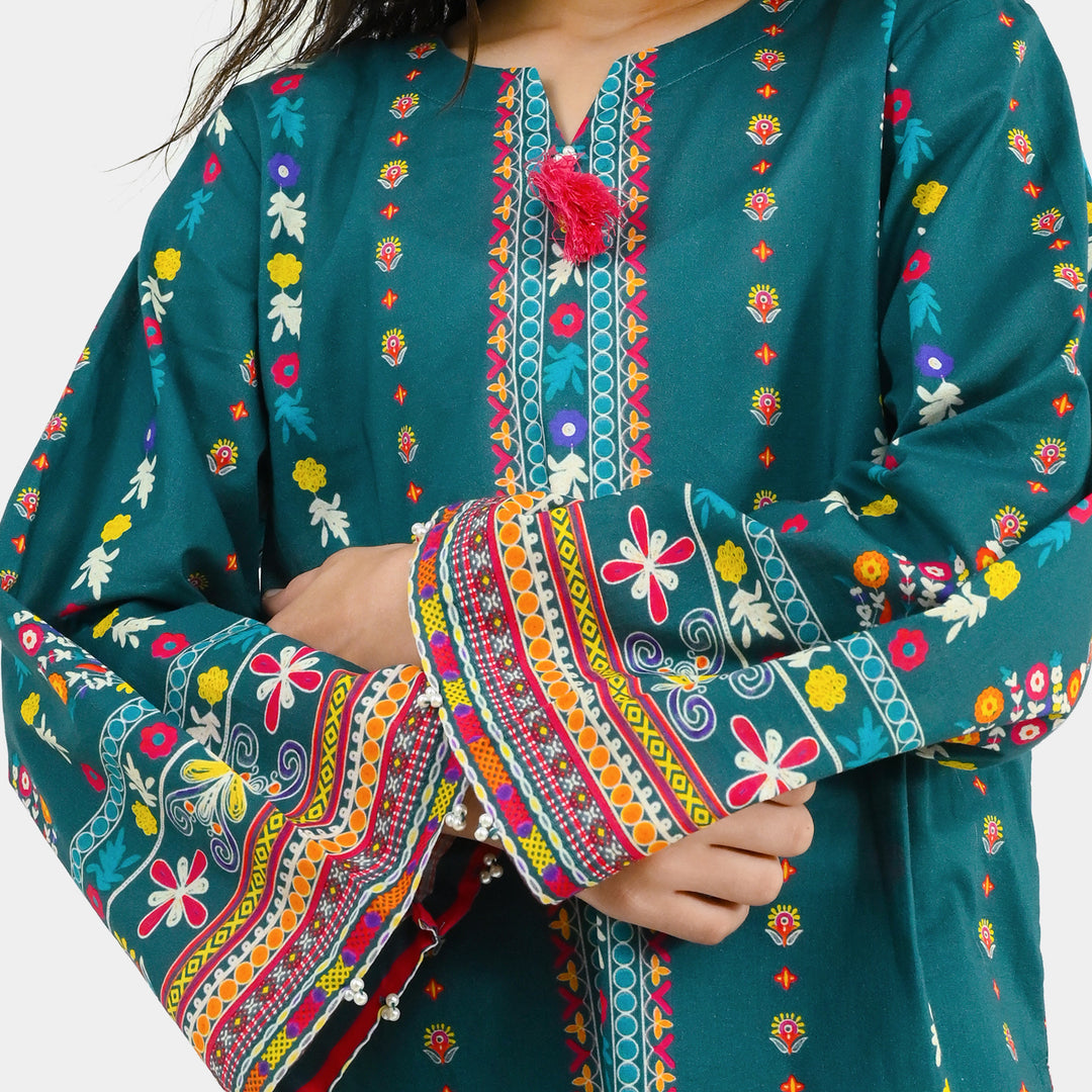 Girls Cotton Printed 2Pcs Batik-Teal