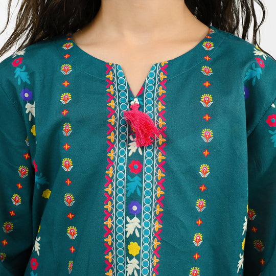Girls Cotton Printed 2Pcs Batik-Teal