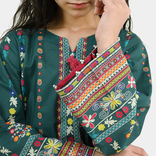 Girls Cotton Printed 2Pcs Batik-Teal