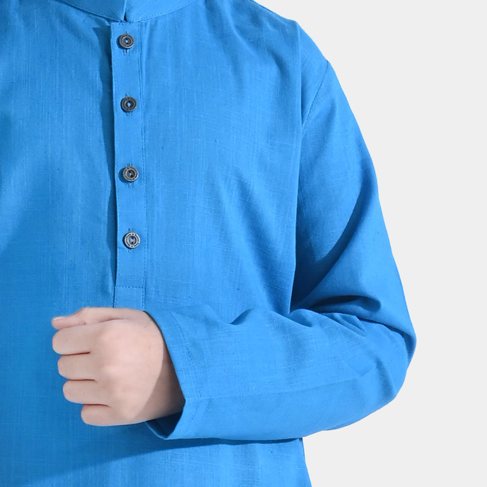 Boys Cotton Slub Basic Kurta -Bluish