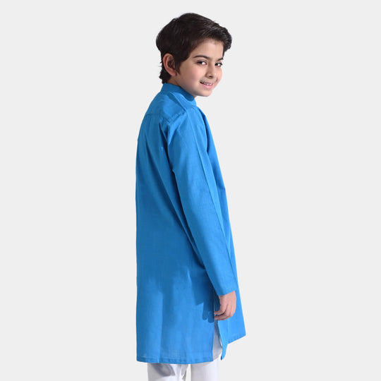 Boys Cotton Slub Basic Kurta -Bluish