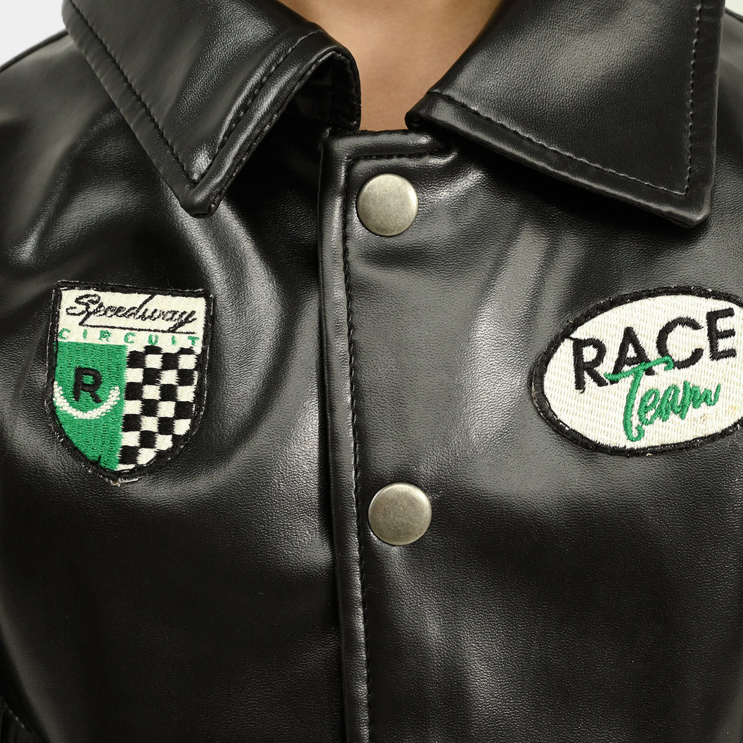 Boys PU Jacket Race Team-BLACK