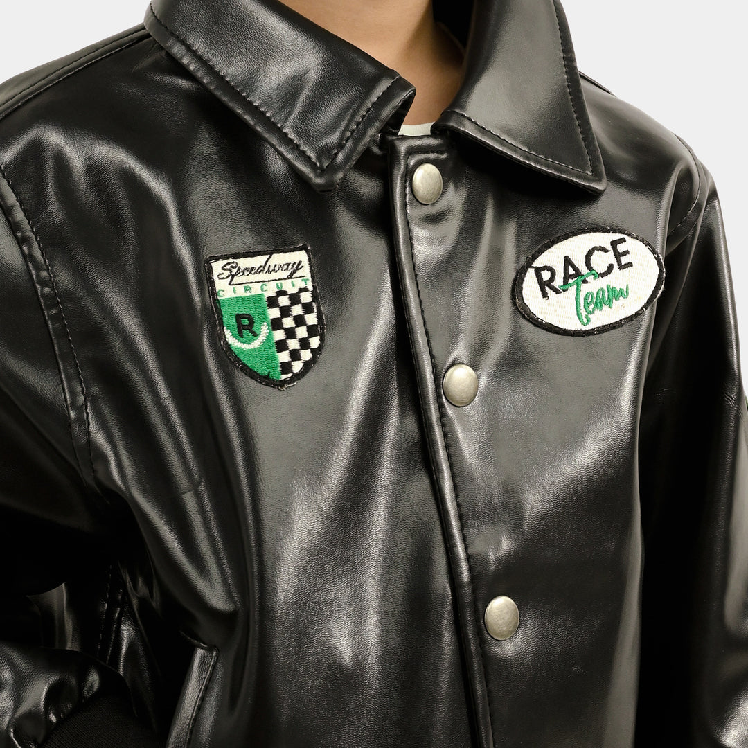 Boys PU Jacket Race Team-BLACK