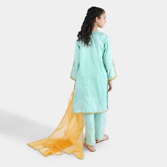 Girls Raw Silk Fancy 3Pcs Roop-Mint Green