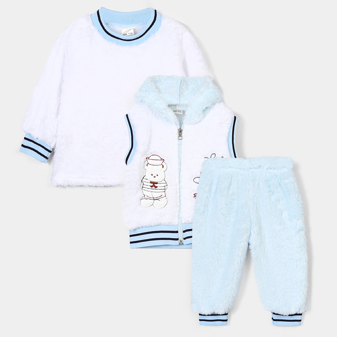 Infant Boys Sherpa Knitted Suit BJ043-3P - White/Blue