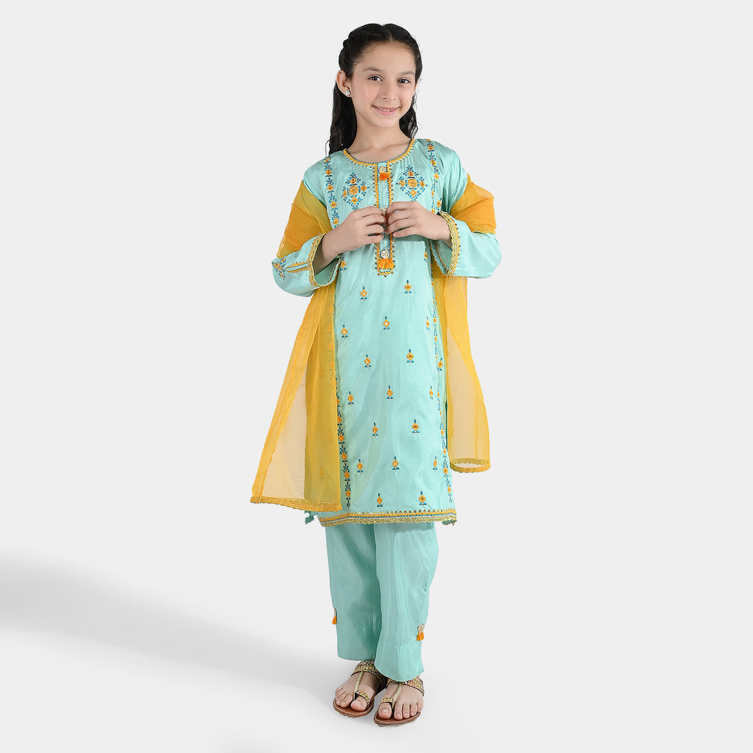 Girls Raw Silk Fancy 3Pcs Roop-Mint Green