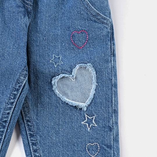 Infant Girls Denim Stretch Denim Pant Cherry & Hearts-LIGHT BLUE