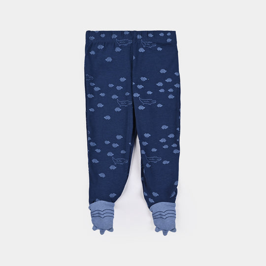 Infant Unisex Feet Covered Cotton Trouser - Navy