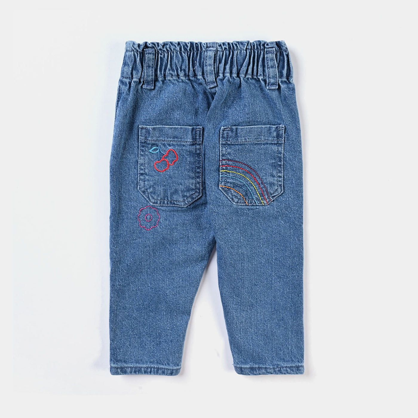 Infant Girls Denim Stretch Denim Pant Cherry & Hearts-LIGHT BLUE