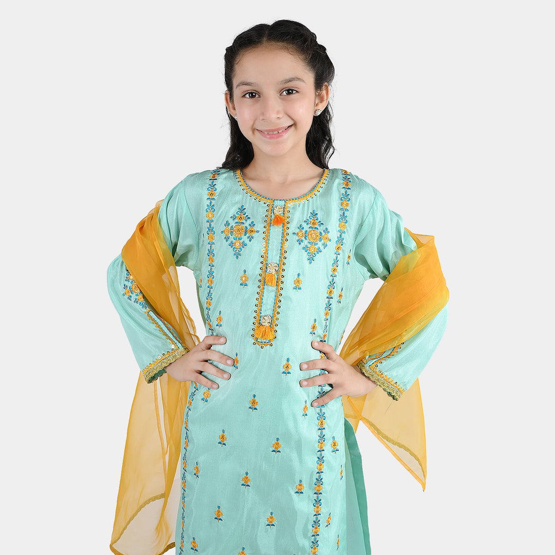 Girls Raw Silk Fancy 3Pcs Roop-Mint Green